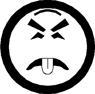 Représentation stylisée d'une face humaine portant une expression de dégoût (yeux plissés, sourcils contractés, langue sortant de la bouche)